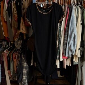 Umgee Black  cover up dress with Leopard Print Trim